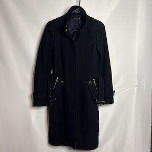 Zara Jacket Womens Size XS Black Wool Blend Coat Pockets Belted